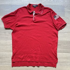 Vintage Polo Ralph Lauren Shirt Men Large Red Flag Cotton Made USA